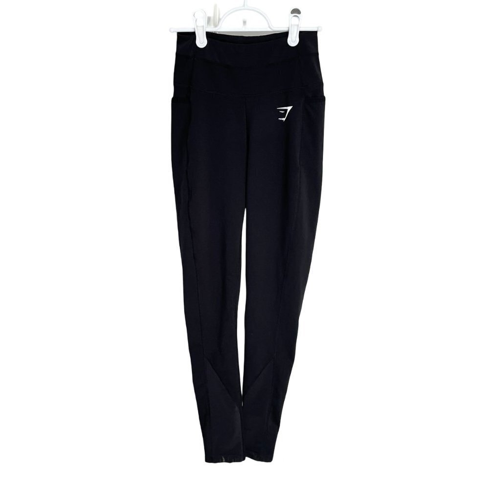 GYMSHARK Womens Size XS Black Leggings Mesh Sections Sheer Around Calf Gym Yoga